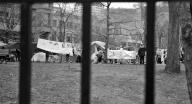 Peace camp (pro Gaza) on the grounds of McGill University,Montreal, CANADA this April 2024. Some activists try to prevent photos from being taken by the media. Photo : AQP - Anne