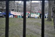 Peace camp (pro Gaza) on the grounds of McGill University,Montreal, CANADA this April 2024. Some activists try to prevent photos from being taken by the media. Photo : AQP - Anne