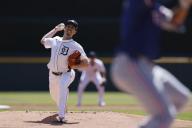 DETROIT, MI - APRIL 18: Detroit Tigers pitcher Kenta Maeda (18) pitches during an MLB game against the Texas Rangers on April 18, 2024 at Comerica Park in Detroit, Michigan. (Photo by Joe Robbins/Image of Sport