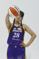 LA Sparks center Li Yueru (28) during media day, Tuesday, May 1, 2024 in Torrance, Calif. (Kevin Terrell/Image of Sport
