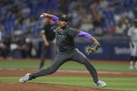 St. Petersburg, FL: Tampa Bay Rays pitcher Edwin Uceta (63) delivers a pitch during an MLB game against the Chicago White Sox on May 6, 2024 at Tropicana Field. The Rays beat the White Sox 8-2. (Kim Hukari/Image of Sport