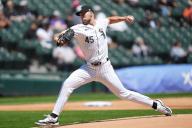 Chicago White Sox starting pitcher Garrett Crochet (45) throws a pitch during the MLB Regular Season game between the Washington Nationals and Chicago White Sox on May 15, 2024 at Guaranteed Rate Field in Chicago, IL. The White Sox defeated the Nationals 2-0. (Max Siker / Image of Sport