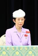 Japanese Princess Hisako attends a national convention of the Japanese Red Cross Society at the Meiji Jingu Hall in Tokyo, Wednesday, May 15, 2024. Empress Masako, honorary president of the organization, also attended the event. (Jiji Press/POOL