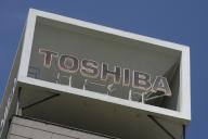 This photo dated May 17, 2024 show a logo of Japanese multinational electronics company Toshiba in Tokyo, Japan. The company will cut up to 4,000 jobs and move its headquarters functions from Tokyo to Kawasaki City, Kanagawa Prefecture, where it currently has its research and development base. The company also announced that it will integrate its subsidiaries. JIJI PRESS PHOTO / MORIO TAGA
