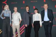 LOS ANGELES - MAY 17: Elizabeth Debicki, Martin Phipps, Robert Sterne, Cate Hall, Peter Morgan at the FYSEE 24 Photo Call For Netflix