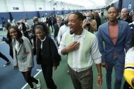 Actor-author-entrepreneur Will Smith tours the XS Tennis and Education Foundation, 5336 S. State St., with founder Kamau Murray, right, Wednesday, Nov. 10, 2021, in Chicago. Smith, with fellow actors Saniyya Sidney, left, and Demi Singleton, second from left, were in Chicago to promote their new film, "King Richard." (John J. Kim/Chicago Tribune/TNS