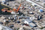 Aerial photos show damage on Fort Myers Beach on March 1, 2023, caused by Hurricane Ian, which made landfall in late September 2022. (Patrick Connolly/Orlando Sentinel/TNS