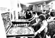 Finalists practice for a pinball tournament at the Playboy Towers Hotel in Chicago in 1978. (John Bartley/Chicago Tribune/TNS