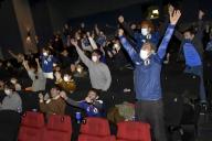 Fans at a public viewing event in Fuchu, Hiroshima Prefecture, western Japan, on Dec. 2, 2022, stand up to celebrate Japan\'s equalizer against Spain at the football World Cup in Qatar. (Kyodo) ==Kyodo
