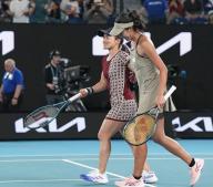 Japan\'s Shuko Aoyama (L) and Ena Shibahara are pictured after losing to Barbora Krejcikova and Katerina Siniakova of the Czech Republic in their women\'s doubles final match at the Australian Open tennis tournament in Melbourne on Jan. 29, 2023. (Kyodo) ==Kyodo