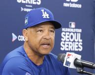 Los Angeles Dodgers manager Dave Roberts holds a press conference at Seoul