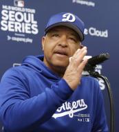 Los Angeles Dodgers manager Dave Roberts meets the press ahead of the second game of MLB
