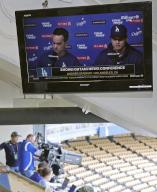 A monitor at Dodger Stadium in California shows Los Angeles Dodgers star Shohei Ohtani holding a press conference on March 25, 2024, following illegal gambling and theft allegations against his longtime interpreter Ippei Mizuhara. Ohtani said he is not involved in gambling and never made payments to an alleged illegal bookmaker in the state. (Kyodo) ==Kyodo