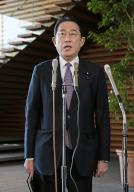 Japanese Prime Minister Fumio Kishida meets the press at the premier