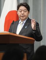 Japanese Chief Cabinet Secretary Yoshimasa Hayashi attends a press conference at the premier