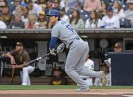 Shohei Ohtani of the Los Angeles Dodgers flies out in the first inning of a baseball game against the San Diego Padres on May 11, 2024, at Petco Park in San Diego, California. (Kyodo) ==Kyodo