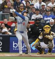 Shohei Ohtani of the Los Angeles Dodgers flies out in the third inning of a baseball game against the San Diego Padres on May 11, 2024, at Petco Park in San Diego, California. (Kyodo) ==Kyodo