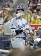 Los Angeles Dodgers designated hitter Shohei Ohtani is pictured after grounding out in the seventh inning of a baseball game against the San Diego Padres on May 11, 2024, at Petco Park in San Diego, California. (Kyodo) ==Kyodo