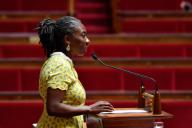 Julien Mattia / Le Pictorium - Committee on Social Affairs at the National Assembly - 23/07/2018 - France / Paris - Mrs Deputee, Daniel Obono of France Insoumise to the Social Affairs Committee in the National Assembly, 23-07-18