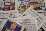 Headlines of newspapers in New York on Friday, March 31, 2023 report on the previous dayâs announcement of former President Donald Trump being indicted over the alleged payment of hush money to Stormy Daniels. (Â Richard B. Levine