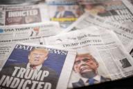 Headlines of newspapers in New York on Friday, March 31, 2023 report on the previous dayâs announcement of former President Donald Trump being indicted over the alleged payment of hush money to Stormy Daniels. (Â Richard B. Levine