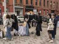 Shoppers browse second-hand merchandise at a flea market in the neighborhood of Dumbo in Brooklyn in New York on Saturday, April 27, 2024. ( Richard B. Levine