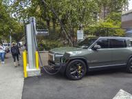 A Rivian R1T charging at a Chargepoint electric vehicle charging station in Chelsea in New York on Wednesday, May 1, 2024. (Â Richard B. Levine