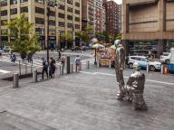 The Ninth Avenue plaza outside the Manhattan West development showing the artist Charles Rayâs âAdam and Eveâ (2023) in New York on Thursday, May 9, 2024 (Â Richard B. Levine