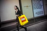 Woman with her Lego purchase in Chelsea in New York on Monday, May 13, 2024. (Â Richard B. Levine
