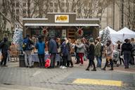 Visitors experience the Cracker Barrel ÒTiny StoreÓ branding event in Foley Square in New York on Wednesday, November 27, 2019. Cracker Barrel announced that the casual dining chain will cut its dividend by 80% in order to finance an update to its stores and brand. ( Richard B. Levine