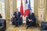 @ Pool\/Blondet Eliot \/ Maxppp, France, Paris, 2024\/06\/05 French president Emmanuel Macron and Chinese President Xi Jinping during a bilateral meeting at the Elysee Palace in Paris, on May 6, 2024