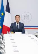 @ Pool/ Jacques Witt/Maxppp, France, Paris, 2024/05/16 French President Emmanuel Macron attends defense council with French Prime Minister Gabriel Attal, French Minister for the Economy and Finances Bruno Le Maire, French Interior and overseas 