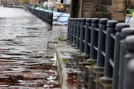The River Tyne on Newcastle\'s Quayside which came close to bursting its banks, Monday 8th April 2024. A series of flood alerts and warnings are in place including along the River Tyne and North Sea coast, with the Environment Agency advising that