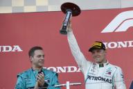 SUZUKA, JAPAN - OCTOBER 07: Valtteri Bottas, Mercedes AMG F1, 2nd position, with is trophy during the Japanese GP at Suzuka on October 07, 2018 in Suzuka, Japan. (Photo by Steve Etherington / LAT Images)