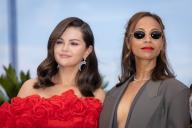 Selena Gomez and Zoe Saldana attend the "Emilia Perez" Photocall at the 77th annual Cannes Film Festival at Palais des Festivals on May 19, 2024 in Cannes, France., Credit:Pacific Coast News / Olivier