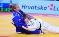 Andrea Leski, Slovenia and Lubjana Piovesana, Austria fight during European Senior Judo Championship, Women up to 63 kilos, bronze, in Zagreb, Croatia, on April 26, 2024. Photo: Marko Prpic\/PIXSELL