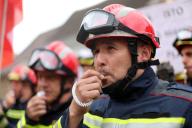 The coordination of trade unions and associations of professional firefighters organized a protest of firefighters, in Zagreb, Croatia, on May 03, 2024. Photo: Sanjin Strukic/PIXSELL
