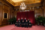 10/7/2022 - Washington, District of Columbia, United States of America: Justices of the US Supreme Court during a formal group photograph at the Supreme Court in Washington, DC, US, on Friday, Oct. 7, 2022. Seated from left: Associate Justice Sonia Sotomayor, Associate Justice Clarence Thomas, Chief Justice John Roberts, Associate Justice Samuel Alito Jr. and Associate Justice Elena Kagan. Standing from left: Associate Justice Amy Coney Barrett, Associate Justice Neil Gorsuch, Associate Justice Brett Kavanaugh and Associate Justice Ketanji Brown Jackson. The court opened its new term Monday with a calendar already full of high-profile clashes, including two cases that could end the use of race in college admissions. (Eric Lee / CNP / Polaris