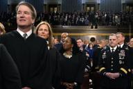 February 7, 2023 - Washington, DC, United States: From left Justice Brett Kavanaugh, Justice Amy Coney Barrett, Justice Ketanji Brown Jackson and Chairman of the Joint Chiefs of Staff Gen. Mark Milley arrive before President Joe Biden delivers the State of the Union address to a joint session of Congress at the Capitol, Tuesday, Feb. 7, 2023, in Washington. (Jacquelyn Martin, Pool) (Jacqueline Martin / CNP / Polaris