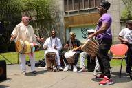 June 19, 2023 - New York, New York, USA: Music--performed by the African Music Mercenaries from Burkina Faso--dance, poetry, remarks, history, African drummers, jewelry making and a high energy of spirit paying tribute to African ancestors who got the word that they were declared free from the slave system in 1865, Juneteenth, a national holiday since 2021, was celebrated at the African Burial Ground National Monument in lower Manhattan. (Sam Simmonds/Polaris