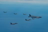 Fighter aircraft from the U.S., Japan, and the Republic of Korea conducted a trilateral escort flight of a U.S. B-52H Stratofortress Bomber operating in the Indo-Pacific, 22 Oct, 2023. U.S. F-16s from the 80th Fighter Squadron, 8th Fighter Wing flew alongside Japan Air Self-Defense Force (JASDF) F-2s from the 8th Air Wing, and Republic of Korea Air Force (ROKAF) F-15Ks from the 11th Wing. (U.S. Air Force photo by Senior Airman Karrla Parra)Fighter aircraft from the U.S., Japan, and the Republic of Korea conducted a trilateral escort flight of a U.S. B-52H Stratofortress Bomber operating in the Indo-Pacific, 22 Oct, 2023. U.S. F-16s from the 80th Fighter Squadron, 8th Fighter Wing flew alongside Japan Air Self-Defense Force (JASDF) F-2s from the 8th Air Wing, and Republic of Korea Air Force (ROKAF) F-15Ks from the 11th Wing. (POLARIS