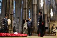 Image ÂLicensed to Parsons Media. 21/11/2023. London, United Kingdom. State Visit of the President of the Republic of Korea. Westminster Abbey. President Yoon Suk Yeol and the First Lady during a visit to Westminster Abbey, where His Excellency laid a wreath at the Grave of the Unknown Warrior. The President and the First Lady then took a tour of the Abbey, where they had the opportunity to meet pensioners from the Royal Hospital Chelsea who saw active service during the Korean War. Picture by Andrew Parsons / Parsons Media/POLARIS