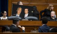 January 10, 2024 - Washington, DC, United States: United States Representative Jared Moskowitz (Democrat of Florida) holds a photo board featuring a photo of Jeffrey Epstein and Donald Trump, during a House Committee on Oversight and Accountability markup â1 H.Res. Recommending that the House of Representatives find Robert Hunter Biden in contempt of Congress for refusal to comply with a subpoena duly issued by the Committee on Oversight and Accountabilityâ in the Rayburn House Office Building in Washington, DC, Wednesday, January 10, 2024. (Rod Lamkey / CNP / Polaris