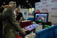 2/22/2024 - Oxon Hill, Maryland, United States: A man uses the pinball machine described as an âeducational documentary gameâ created by Freedom Dawg Games at the 2024 Conservative Political Action Conference (CPAC) in National Harbor, Maryland, U.S., on Thursday, February 22, 2024. (Annabelle Gordon / CNP / Polaris