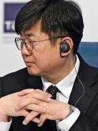 March 18, 2024 - Moscow, Russia: Press conference dedicated to the results of the work of international observers at the 2024 Russian presidential elections at the TASS press center. Professor of Wonkwan University (Republic of Korea) Moon Jung Il during the press conference. (Irina Buzhor/Kommersant/Polaris