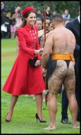 April 7, 2014 - Wellington, New Zealand: Maori dancers greet Kate and Will. The Duke and Duchess of Cambridge attend a Ceremonial Welcome at Government House in Wellington, New Zealand after arriving for the start of the Royal Tour, Monday 7th April 2014. (Stephen Lock / i-Images / Polaris
