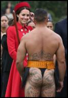 April 7, 2014 - Wellington, New Zealand: Maori dancers greet Kate and Will. The Duke and Duchess of Cambridge attend a Ceremonial Welcome at Government House in Wellington, New Zealand after arriving for the start of the Royal Tour, Monday 7th April 2014. (Stephen Lock / i-Images / Polaris