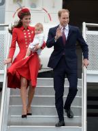 April 7, 2014 - Wellington, New Zealand: The Duke and Duchess of Cambridge with their son Prince George arrive at the Military Terminal at Wellington Airport on a Royal New Zealand Air Force aircraft, at the start of their Royal Tour of New Zealand and Australia. (Andrew Parsons / i-Images / Polaris