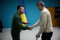 Ukraine\'s President Volodymyr Zelensky presented state awards to people who ensure the functioning of Sumy region in the face of full-scale Russian aggression, on March 27, 2024. (POLARIS