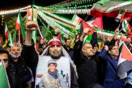 April 1, 2024 - Tehran, Iran: Protesters have gathered in Palestine Sq. after Israeli strike on Iranian embassy in Syria. Seven officers, including three generals in Iranâs Quds Force, were reported killed in the attack on the building in Damascus. (Arash Khamooshi / Polaris